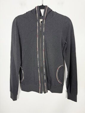 Burberry London Gray Nova Check Trim Zip-Up Jacket Small